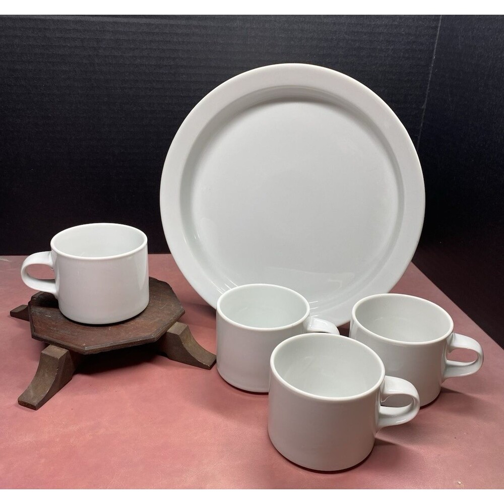 Vtg Dansk International Designs NR/Japan Set of 4 White Mugs Serving Plate MCM